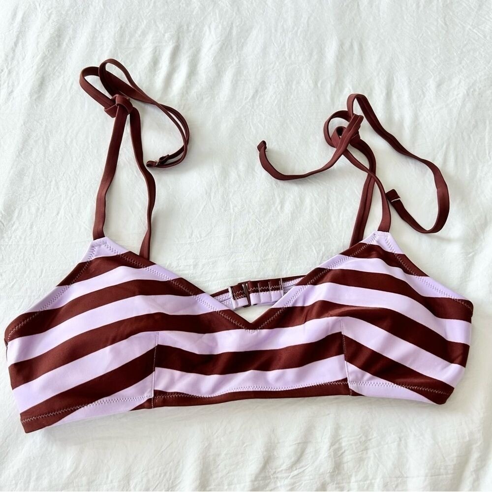 Aerie Striped Bikini Top Tie Straps Brown Purple Swimwear Beach Summer US‎ L